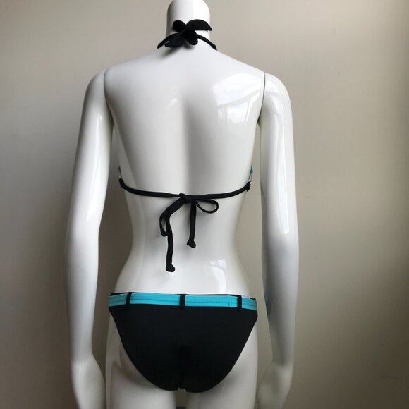 Billabong BLUE CRUSH era Vintage bikini D cup black belted halter top set RARE - Picture 3 of 7